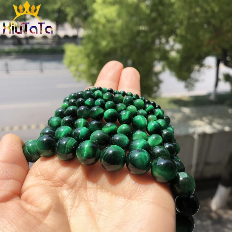 Natural Round Stone Beads Green Tiger Eye Loose Spacer Beads For DIY Jewelry Making Bracelet Charms Necklace 15\'\' 4 6 8 10 12mm