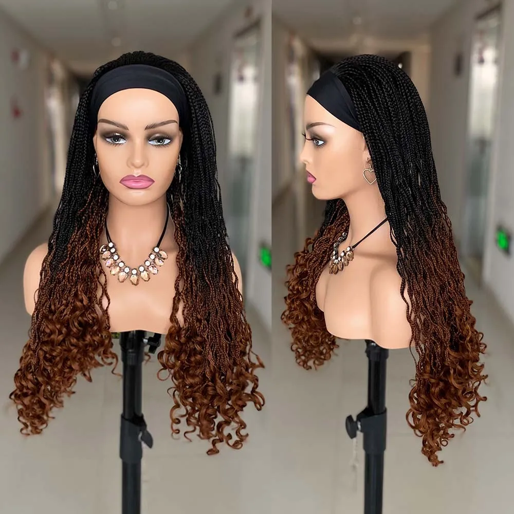 Headband Box Braided Wigs Ombre Grey Long Braids African Dreadlock Wig Synthetic Braiding Hair Wigs For Women Cosplay Wig