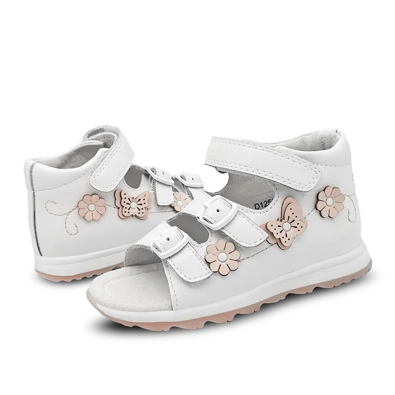 NEW 1pair back hard Orthopedic Shoes Girl Genuine Leather Kids Children summer Sandals, Baby flower Sandals