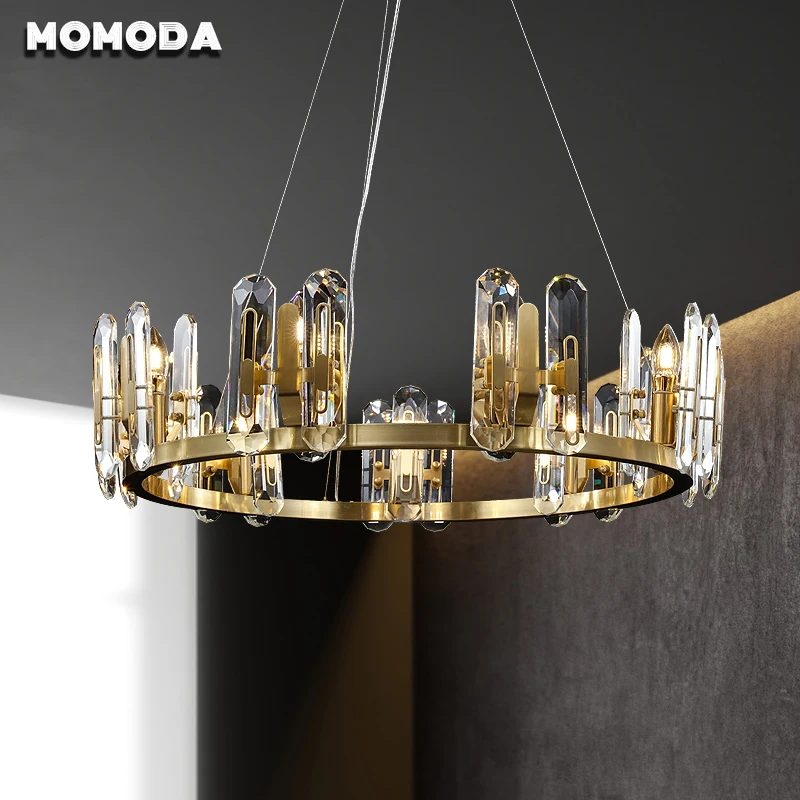 Contemporary Crystal Chandeliers Golden Lighting Luxury Brass LED Hanging Lamp for Living Room Bedroom Loft Villa Light Fixtures