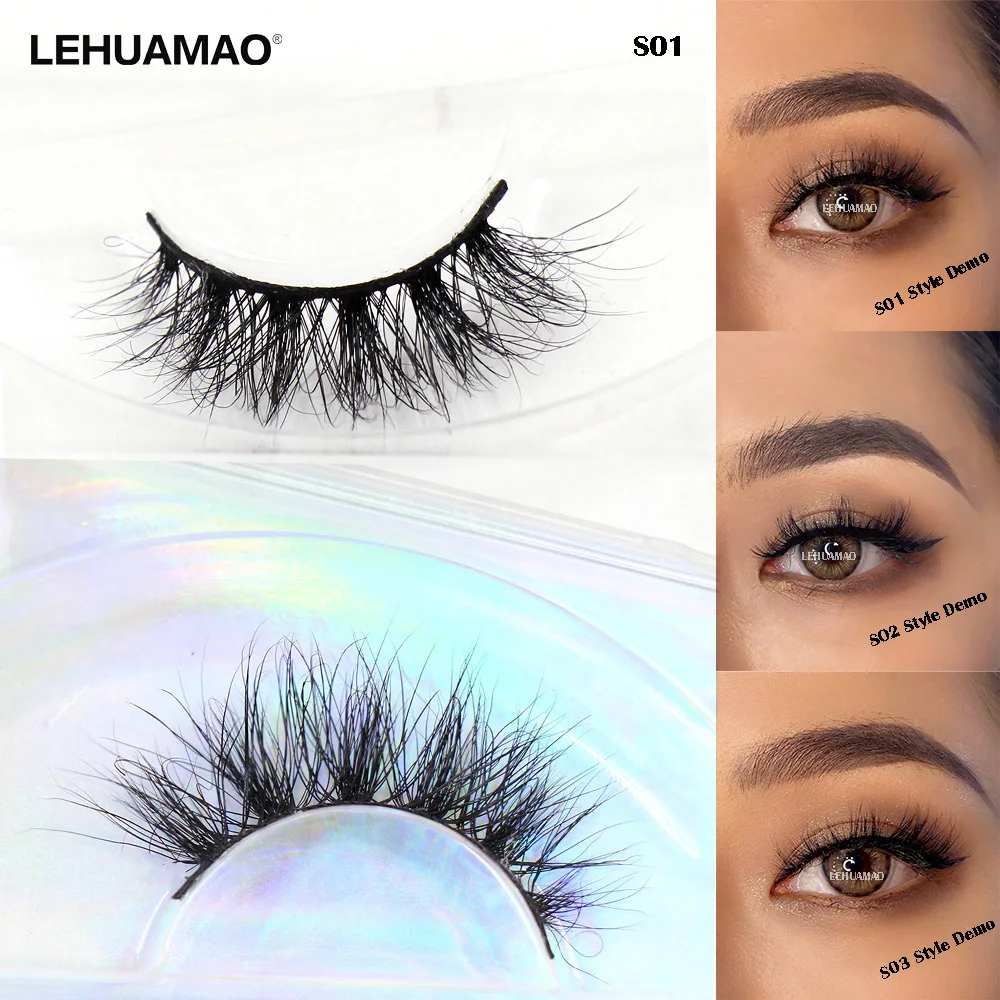 LEHUAMAO Makeup Eyelashes 3D Mink Lashes Fluffy Soft Wispy Volume Natural Long Cross False Eyelashes Eye Lashes Reusable Eyelash