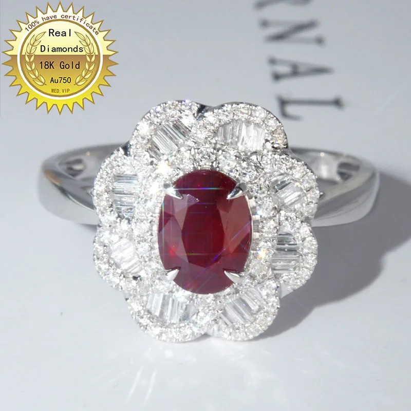 

18k white gold natural Ruby 1ct and diamond ring Engagement&Wedding Natural Real Diamond Ring Jewellery have certificate 003