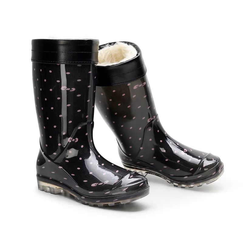 SWYIVY PVC Rainboots Women Winter Fur Warm Shoes 2020 New Female Fashion Waterproof High Boots Snow Boots Warm Shoes For Women