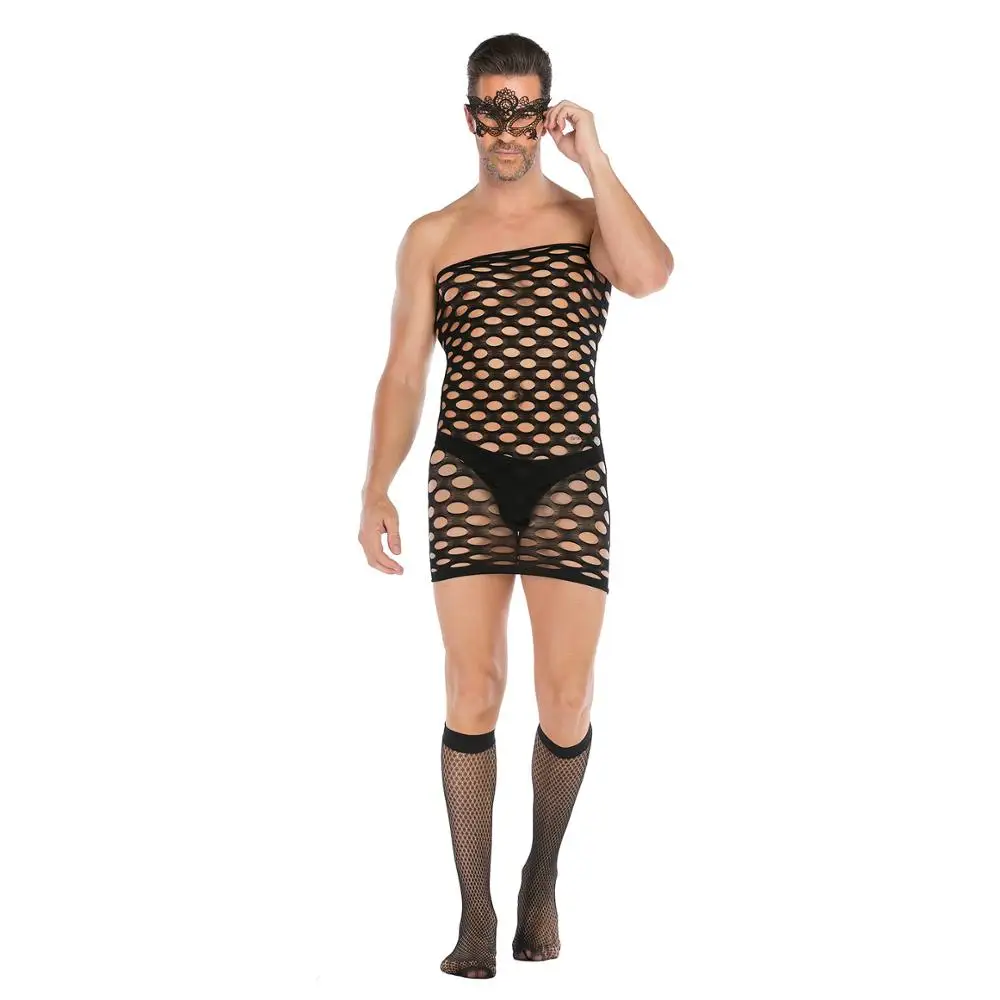 Plus Size Men Fishnet Bodysuit Male Underwear Sexy Lingerie Gay Men\'s Body Stocking Eye Mask Erotic Man Sleepwear Sexy Costumes