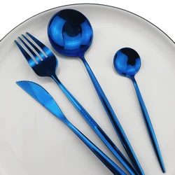 Elegant And Noble Blue Cutlery Set Tableware Set 304 Stainless Steel Knife Fork Spoon Dinnerware Set Silverware Set Flatware Set