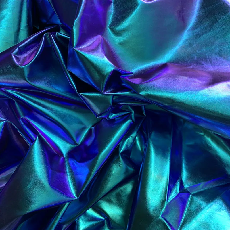 Magic Purple Blue Aurora Metallic Waterproof Fashion Designer Background Reflective Fabric By Meter