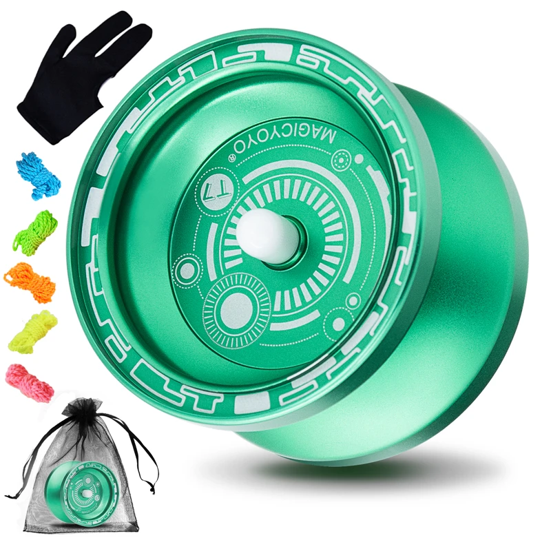 MAGICYOYO T7 Responsive Yoyo, Aluminum Metal Beginner Yoyos with Narrow C Yoyo Bearing and Extra 5 Yoyo Strings + Bag+ Glove