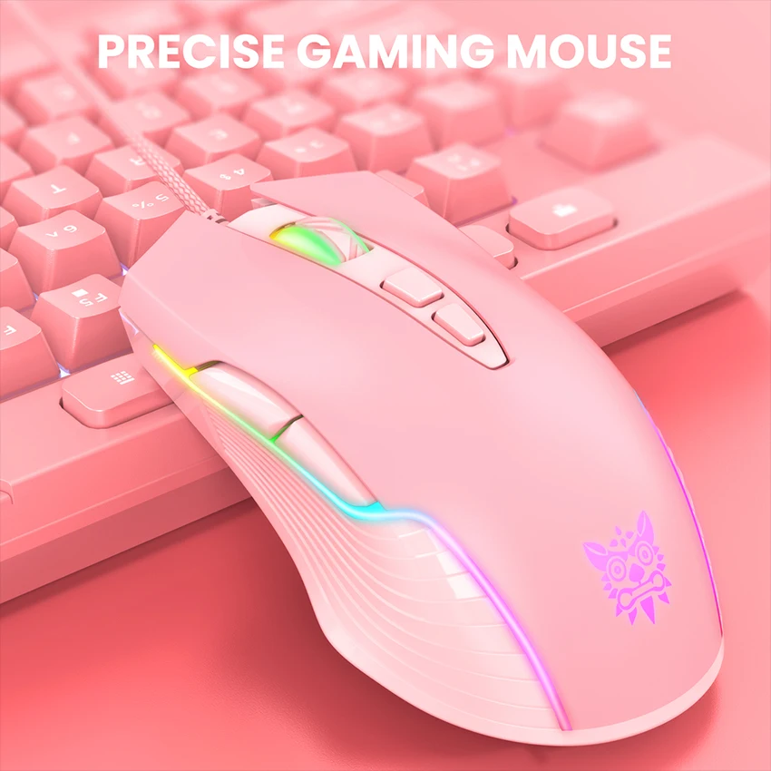 ONIKUMA-ratón con cable USB para juegos, Mouse ajustable de 6400 DPI, RGB luminoso, con 7 botones y luz LED de respiración, adecuado para jugadores