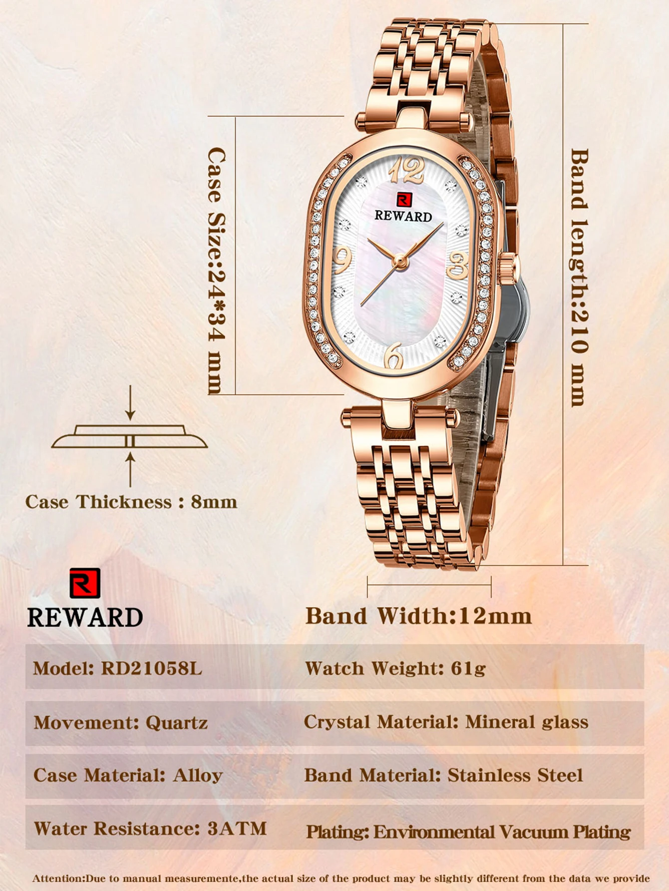 New REWARD Women Wristwatch Fashion Luxury Quartz Wrist Watches Stainless Steel Strap Gift for Girl Wife Mother Friends