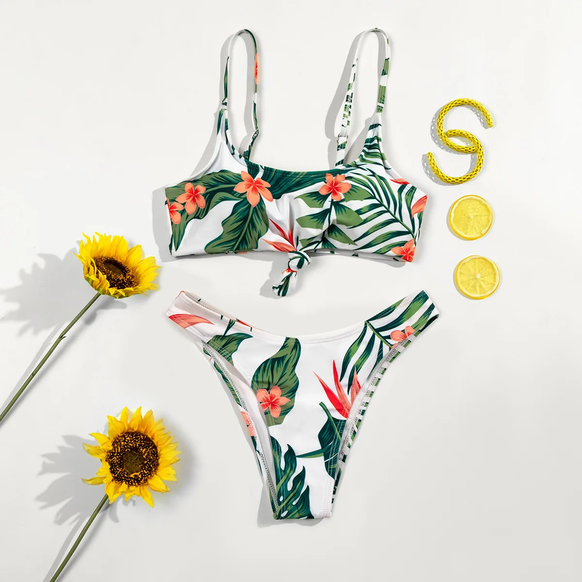 Kobiety dwuczęściowy kobiety Floral 2021 bandaż wyściełana Swim Bikini Set Push-Up brazylijskie stroje kąpielowe kostiumy kąpielowe strój kąpielowy Biquinis Femme