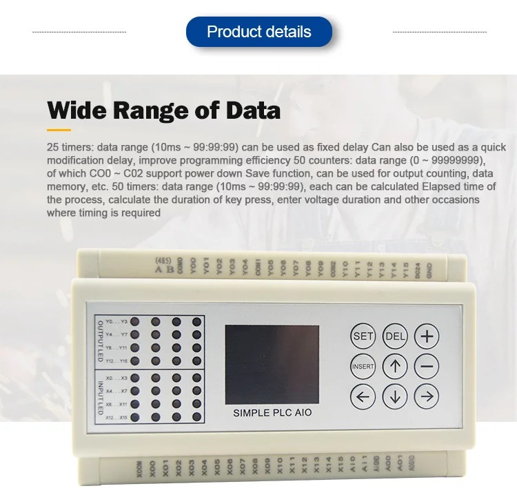 Huaqingjun 16DI 16DO รีเลย์เอาต์พุต PLC 2AO 0-20mA 0-10V Programmable Logic Controller สําหรับ VFD