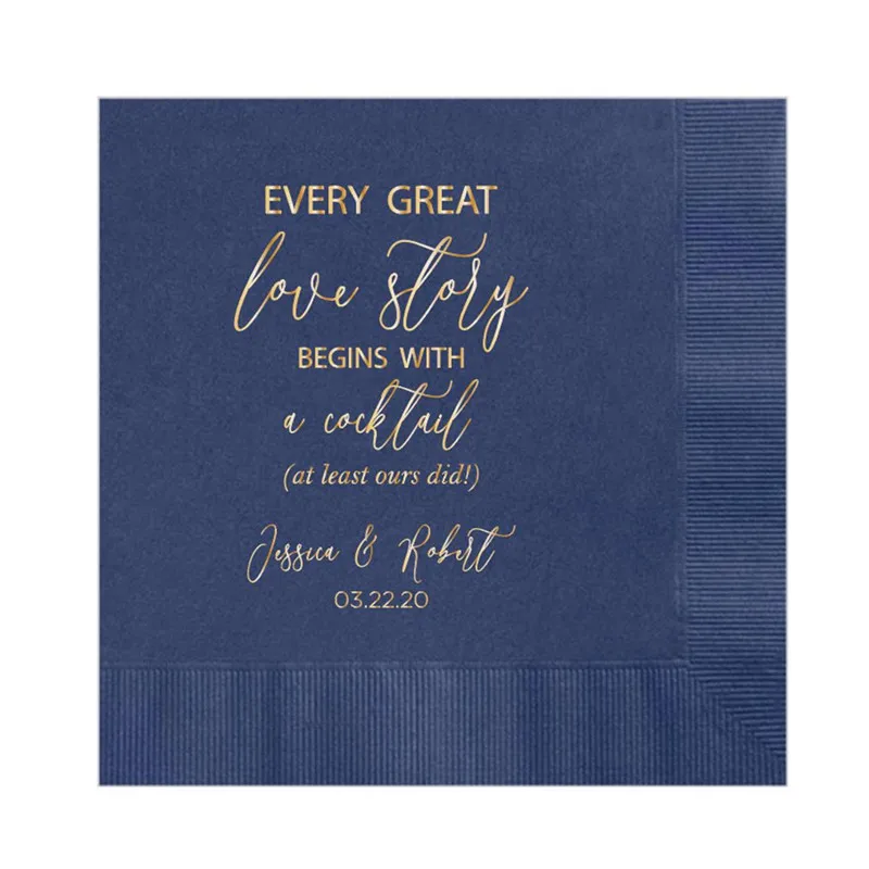 

Personalized Napkins Wedding Every Great Love Story Begins with a Cocktail All Sizes! Birthday party First Communion Baptism