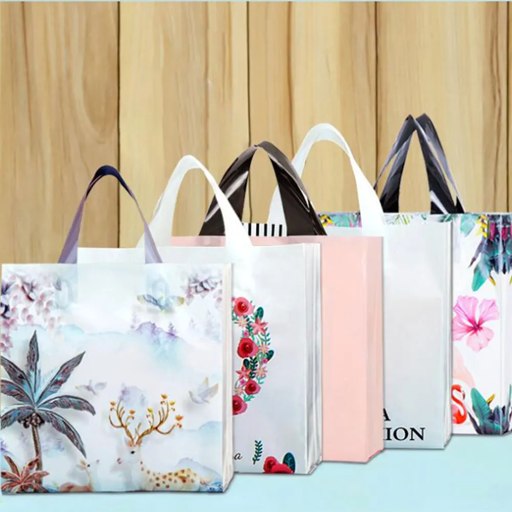 

50 шт./лот 30x25 см Нижняя часть 8 см пластиковый подарочный пакет разнообразные большие сумки с ручками для покупок украшение для дня рождения подарочные пакеты