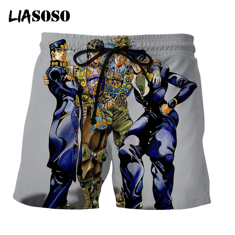 LIASOSO 3D Print Unisex Japan Anime JoJo\'s Bizarre Adventure Beach Trousers Casual Shorts Boardshorts Comfortable Shorts/trunks