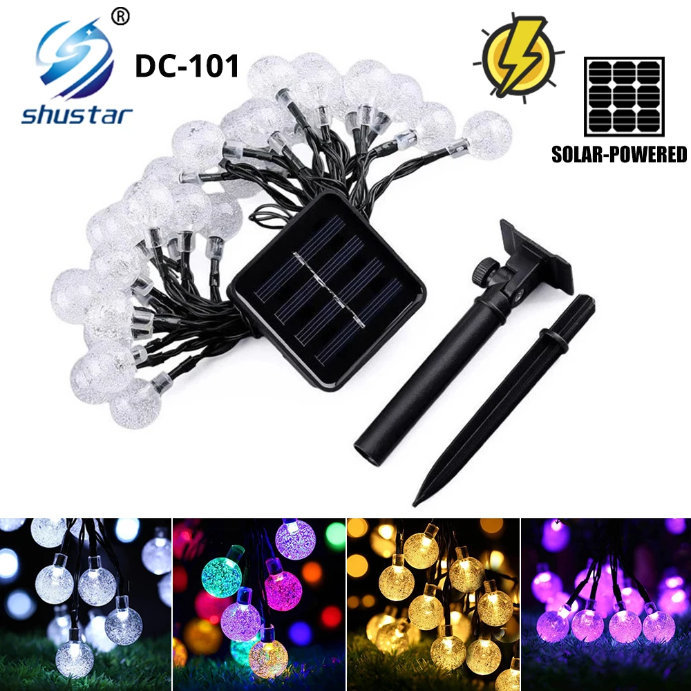 

Водонепроницаемая уличная светодиодная гирлянда на солнечной батарее с хрустальными шариками, 20/100 светодиодов, сказосветильник для сада, забора, патио, Рождественское украшение