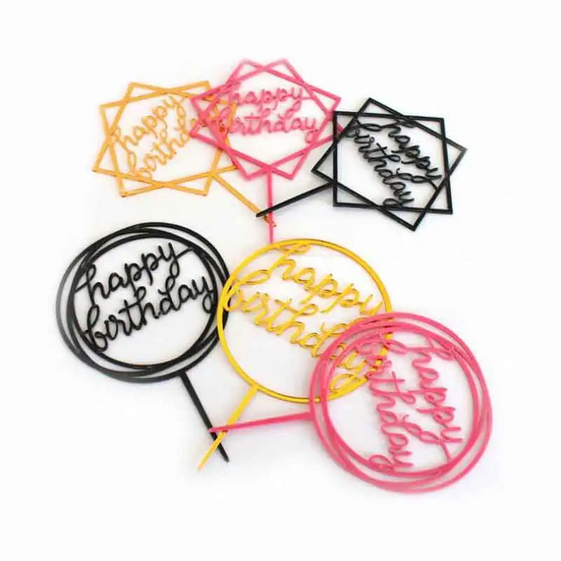happy birthday cake topper Supplies Acrylic Baking cake Insert Decor Cupcake wedding Birthday Party Decoration Cake Top Flag