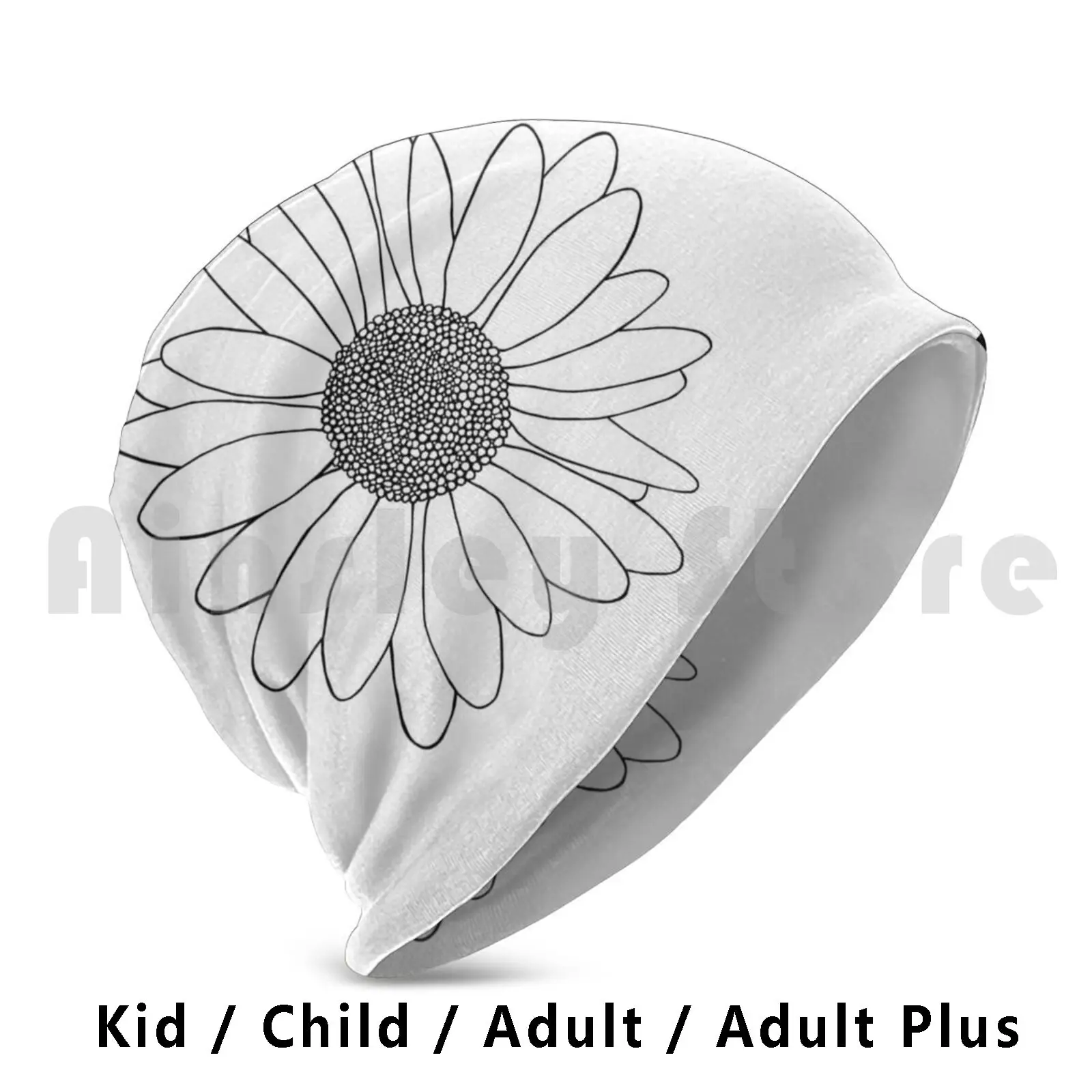 Daisy Beanie Hedging Cap DIY Print Cushion Black White Flower Daisy