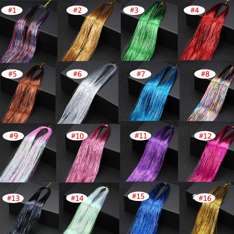 100cm 150Strands/pcs Sparkle Hair Tinsel Bling Hair Secoration For Synthetic Hair Extension Glitter Rainbow For Girls And Party