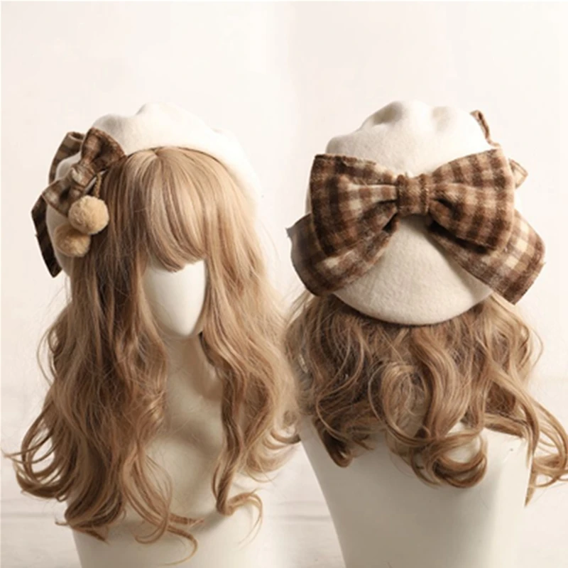 Winter women\'s hat cute beret female British fashion retro big bow plaid artist hat female newsboy hat wholesale