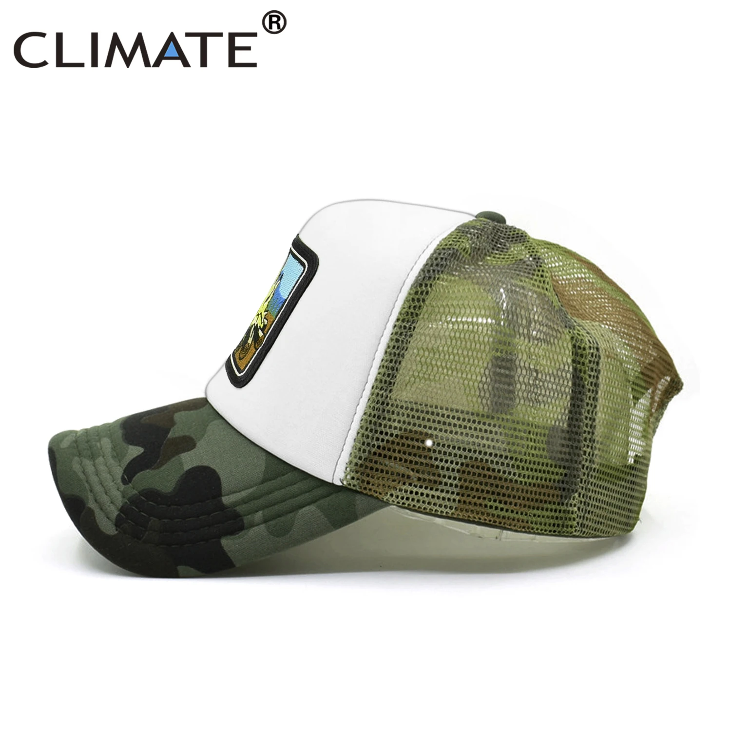 CLIMATE Camper Camping Campfire Trucker Cap Hiking Camouflage Cap for Outdoor  Baseball Cap Summer Camp Cool Mesh Caps Men