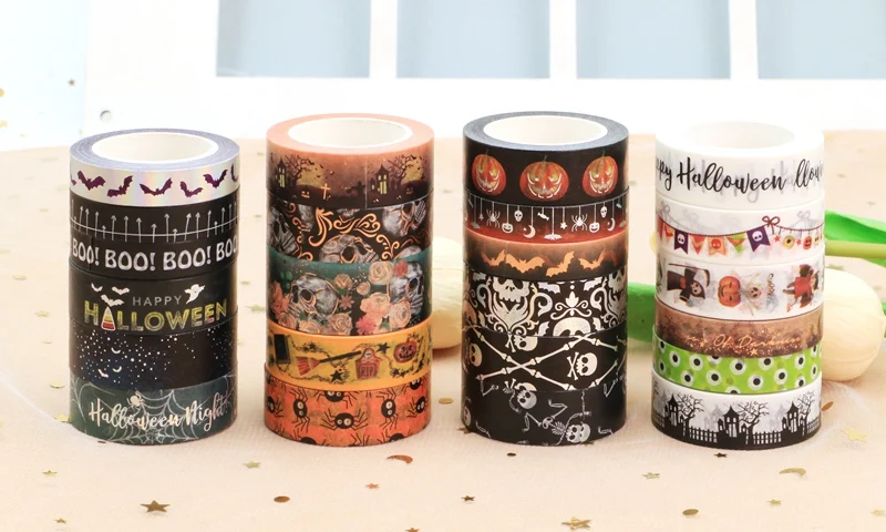 NEW Skull Halloween Washi Tape Set Pumpkin Bat Ghost Tape Vampire Graves Adhesive Tape Scrapbooking Cute Stationary Supplies