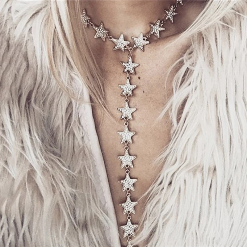 Shiny Stars Necklace For Young Lady Cute Romantic Link Chain Pentagram Necklace 2022 New Fashion Jewelry Gift For Girlfriend