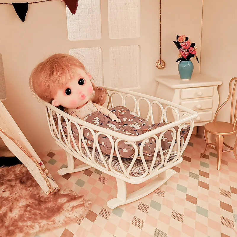 Aizulhomey Metalen Shaker Matras Nachtkastje Wandelwagen OB11 Bjd Lol Pop Accessoires 1/12 Muis Huis Meubels Dollshouse Bed