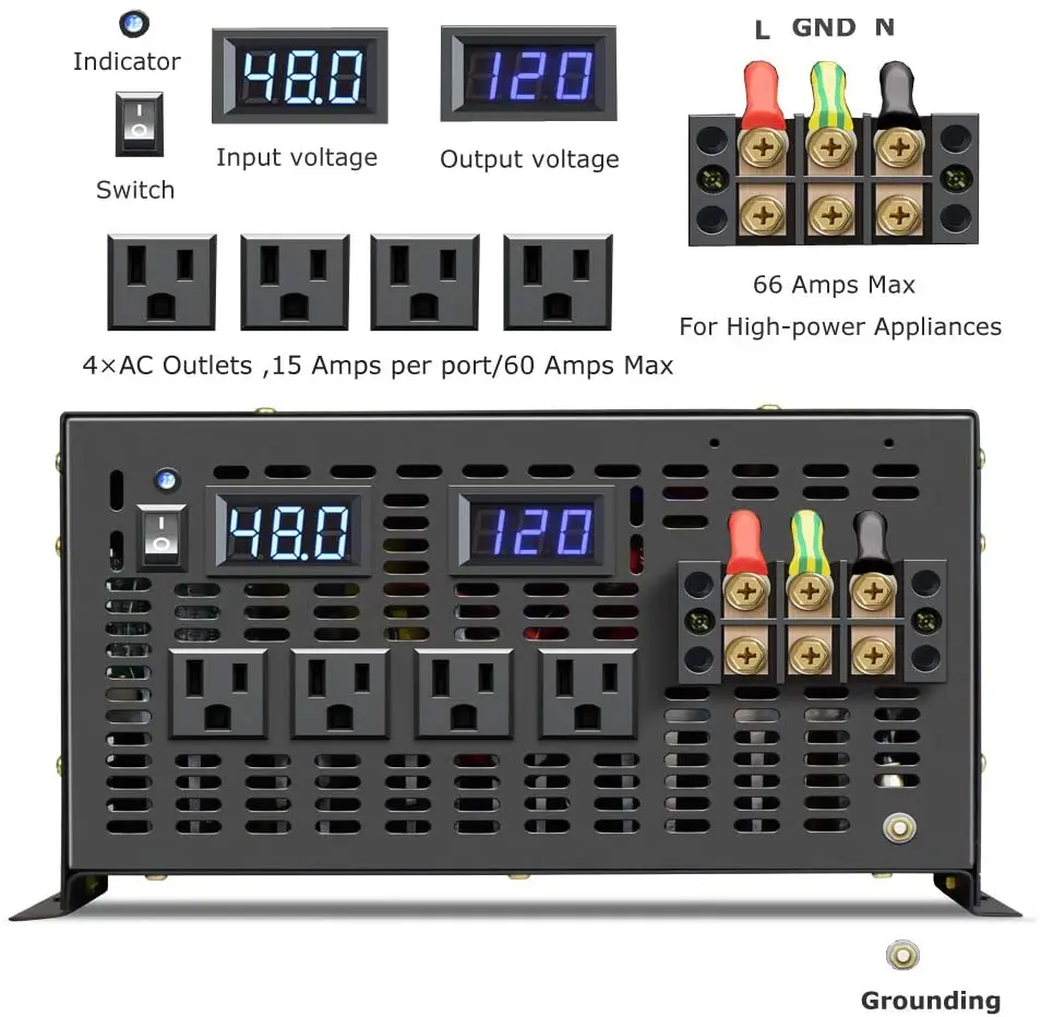 Imagem -02 - Inversor Solar de Onda Senoidal Pura 8000w 12v 24v 48v dc para 120v 220v 240v ac Tensão Conversor Inversor de Energia Controle Remoto