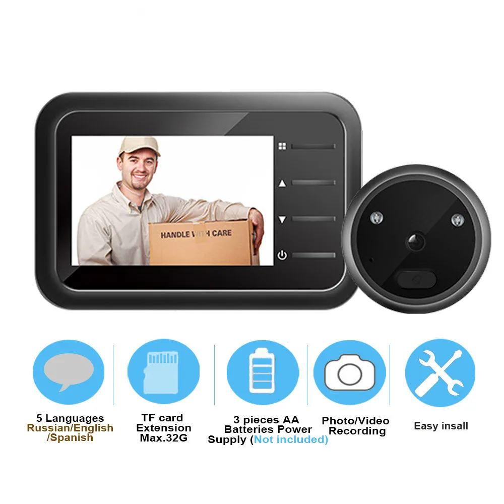 Video Peephole Doorbell Camera Video-eye Auto Record Electronic Ring Night View Digital Door Viewer Entry Home Security