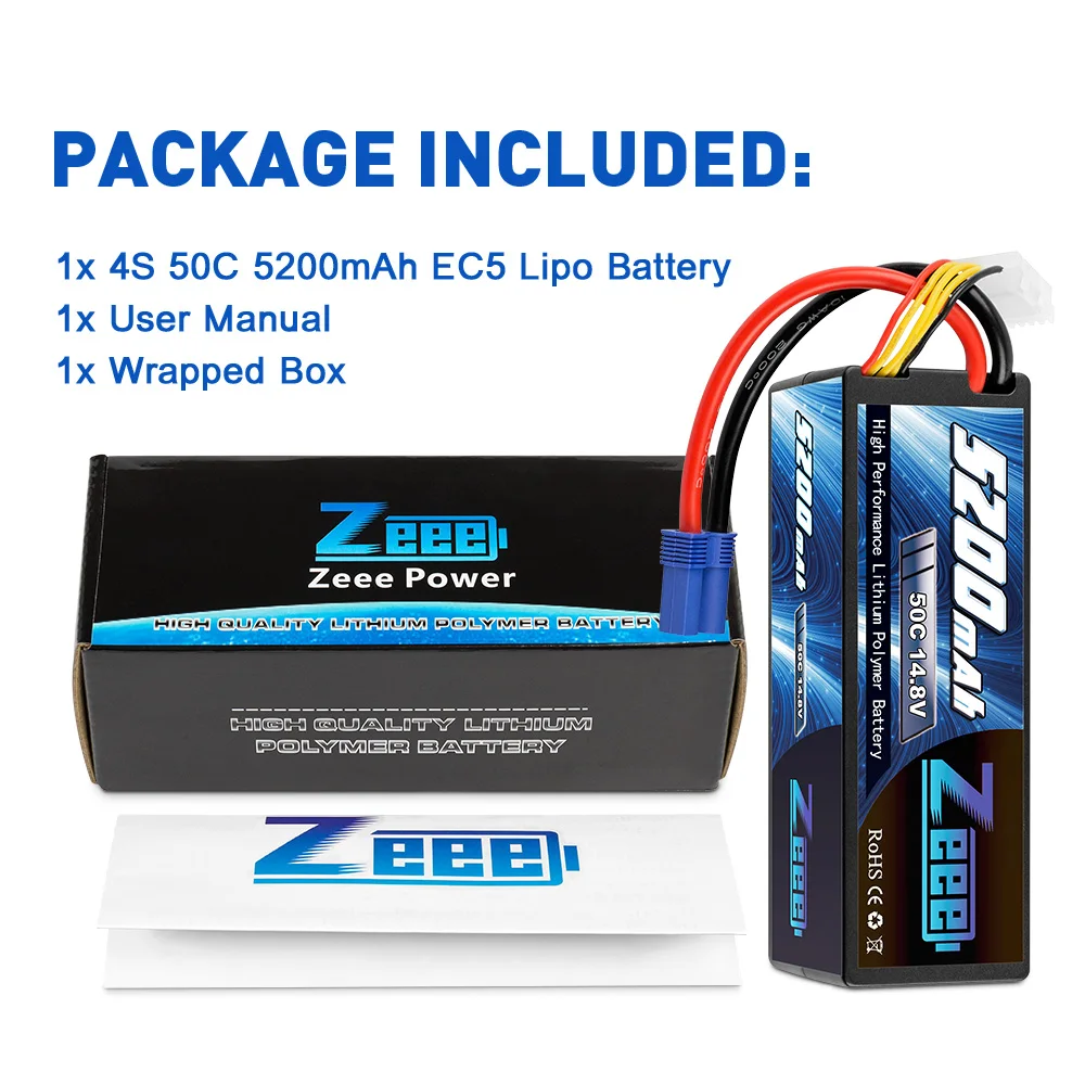 Zeee-Batterie Lipo avec prise EC5, boîtier rigide pour voiture RC, Bumosquito, Truggy, Inoler, Monster Boat, FPV Drone Model Parts, 4S, 14.8V, 5200mAh, 50C