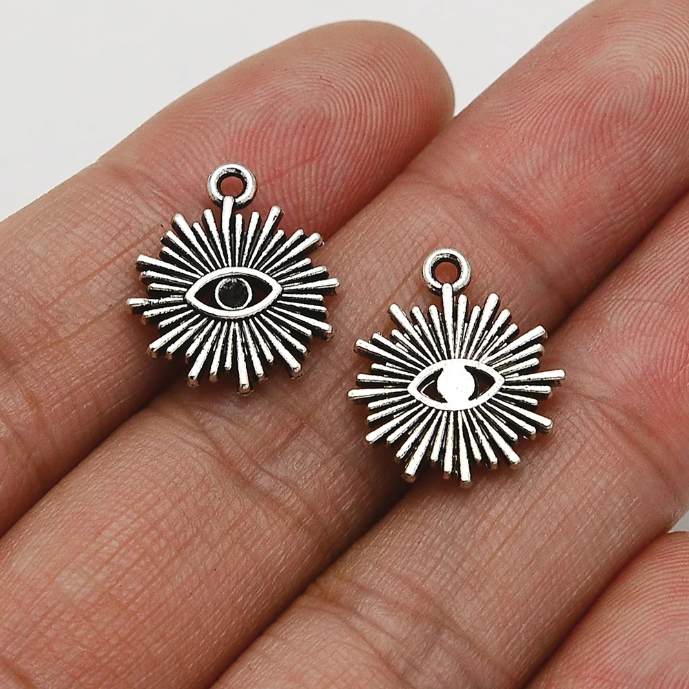 25pcs/Lots 16x17mm Antique Silver Plated Evil Eye Charms Sun Pendants For Diy Earrings Trend Making Materials Accessories Parts