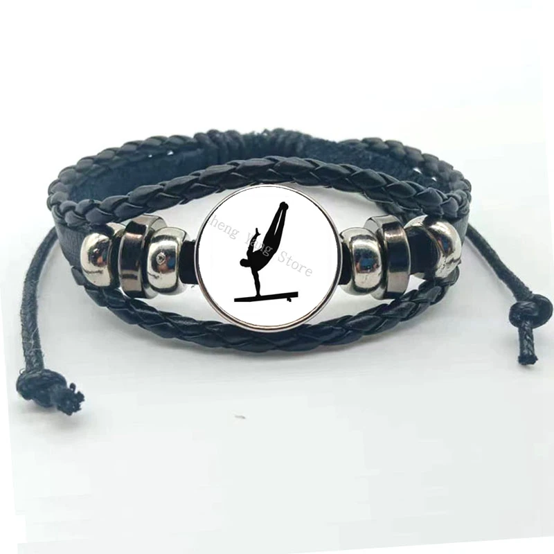 New gymnast leather bracelet art gymnast pattern glass bracelet gymnast commemorative gift