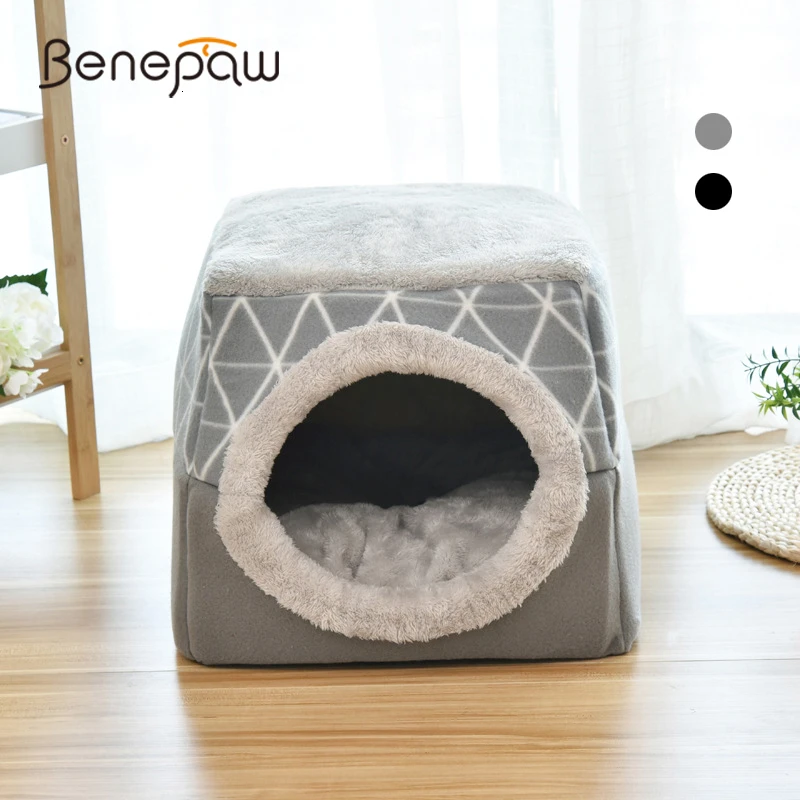 

Теплый мягкий домик для кошек Benepaw, удобный, съемный, противоскользящий, ветрозащитный, для котенка, кровати, дома, безопасный, моющийся, для домашних питомцев, в пещере, щенка