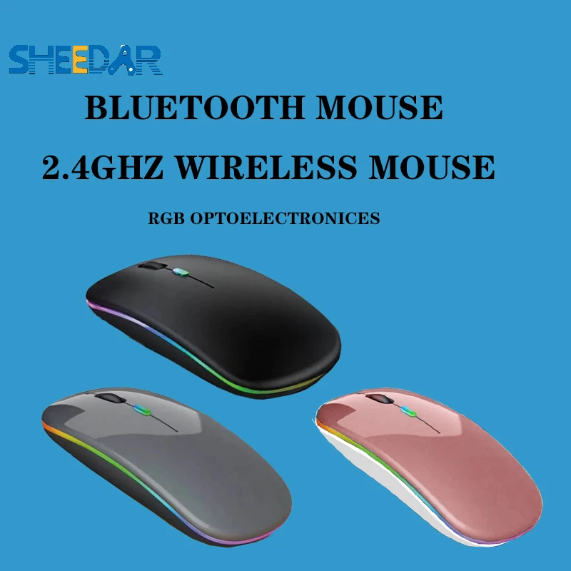 

Wireless Mouse 2.4Ghz+Bluetooth Dual Mode Mous Office Gaming Rechargeable Silent Mini LED Backlight RGB Optical Ergonomic Design