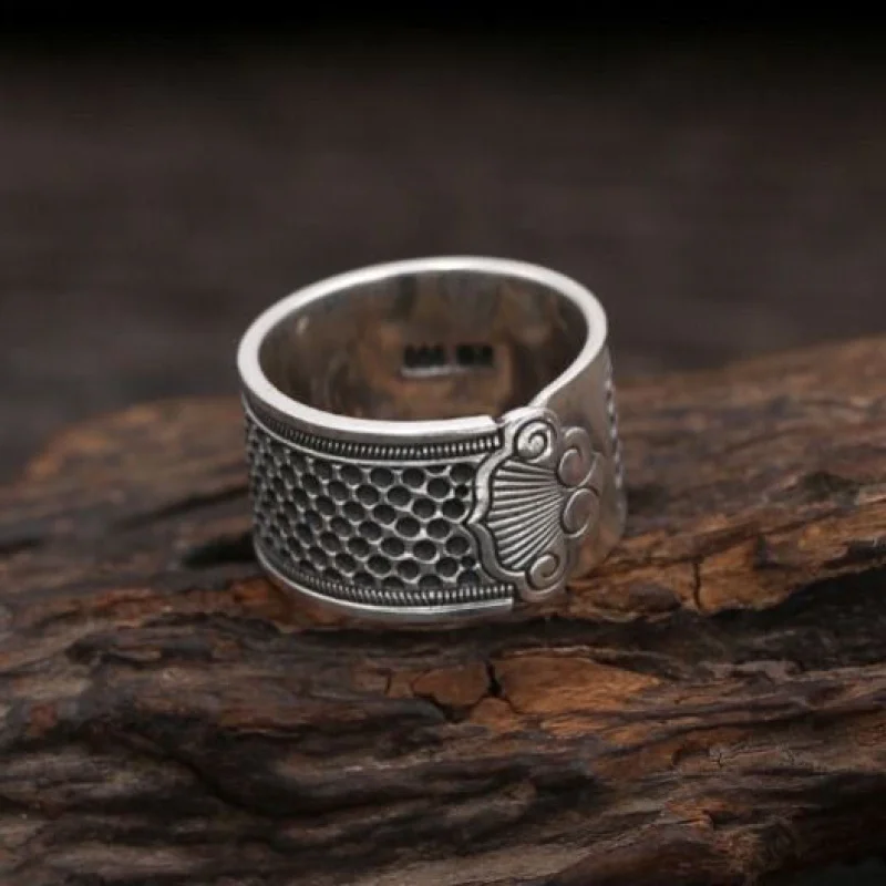 silver men's and women's wide fish-scale auspicious cloud finger set sterling silver ring Thai silver telescopic ring ring