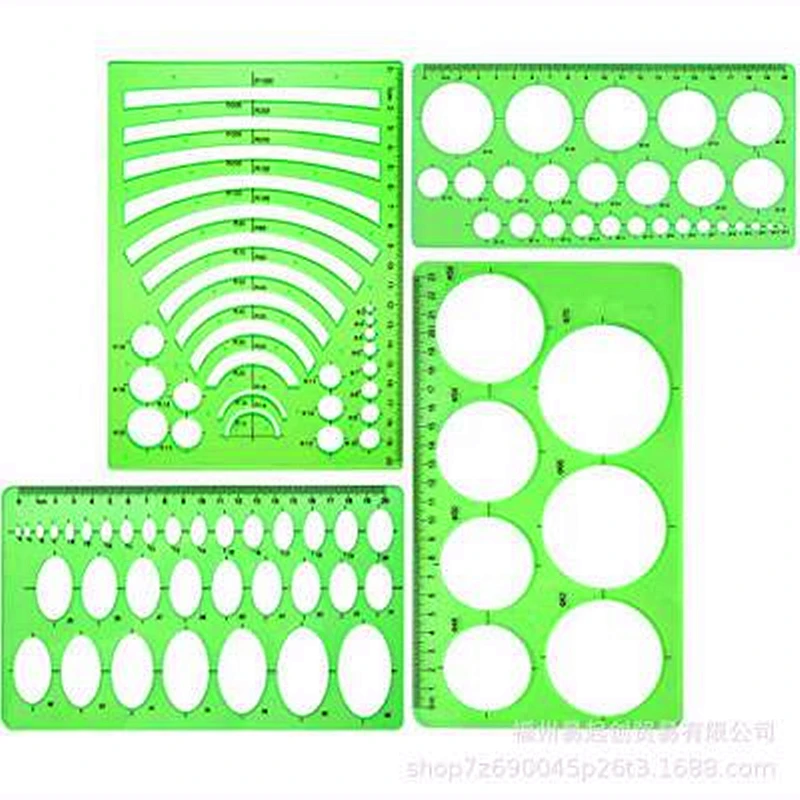 12 different rulers Green Plastic Circles Geometric Template Ruler Architectural Design Ruler Stencil Measuring Tool Students