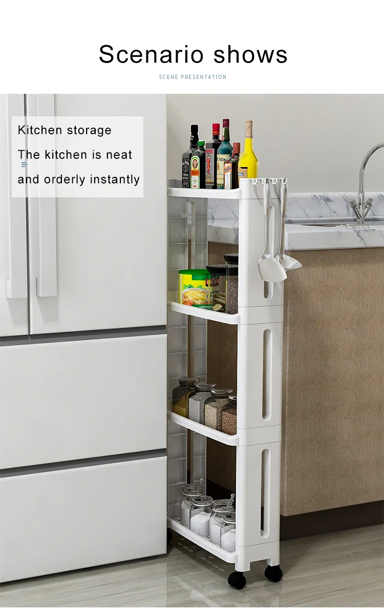 Küchen-Aufbewahrungsregal für Lebensmittel, Kühlschrank-Seitenregal, 2/3/4-lagig, abnehmbar, mit Rollen, Badezimmer-Organizer, Regal für Spalten, neu – Detail 7