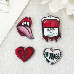 8 Pcs Halloween Charms Creepy Vampire Lips Blood Bag Bite Me Murder Heart Flatback Acrylic Jewlery Findings For Jewelry Diy
