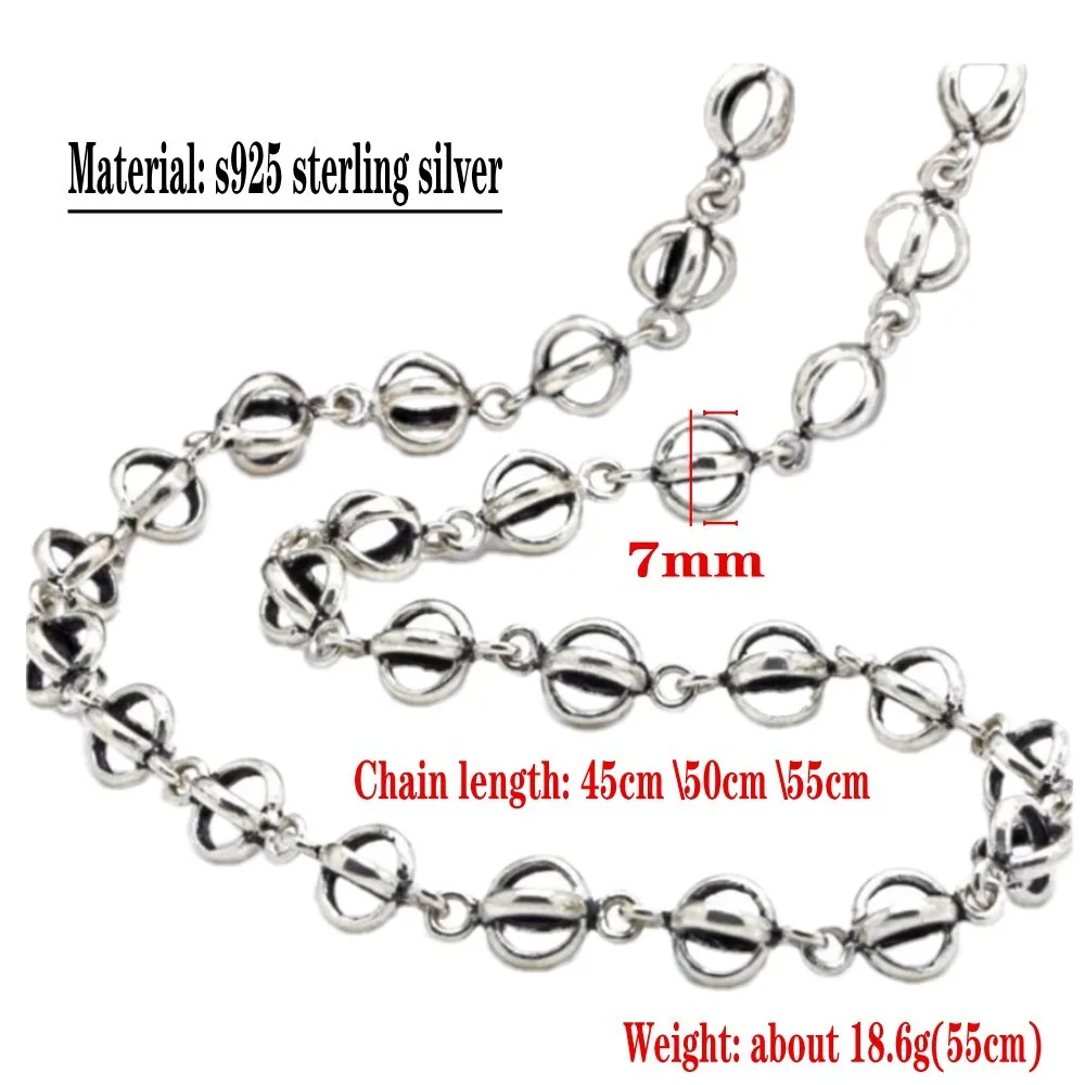 BOCAI S925 Sterling Silver Necklaces for Women Men New Fashion 7m Small Lantern Bamboo Pure Argentum Punk Jewelry