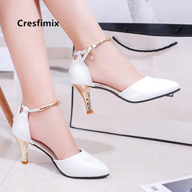 Women Fashion High Quality White Pointed Toe Buckle Strap Pu Leather Stiletto Ladies Casual Pink Comfort High Heel Shoes G5776