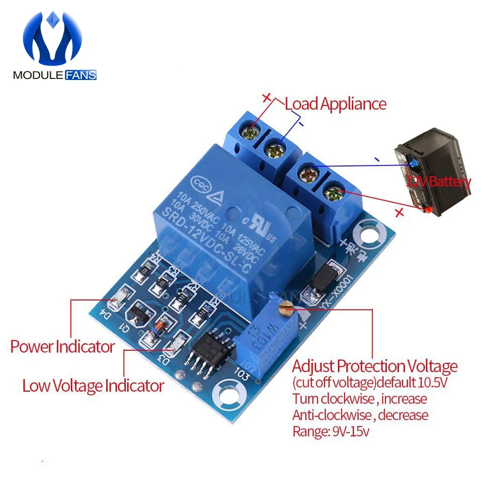 Battery Undervoltage Cut off Automatic Switch Recovery Protection Module Charging Controller Control Protection Board Relay
