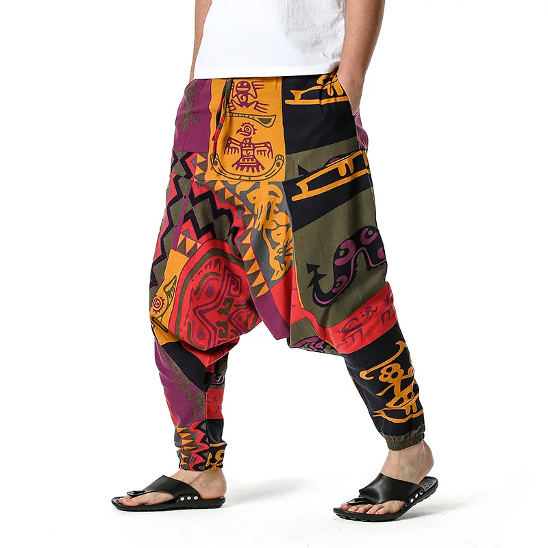 Mens Baggy Hippie Boho Gypsy Aladdin Yoga Harem Pants Hip Hop Cross Pants Men Casual Wide Leg Cotton Joggers Pants Trousers Male