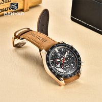 2023 Benyar Design New Top Luxury Men's Business Quartz Watch Multi-function Calendar Waterproof Leather Time Code Table Relogio