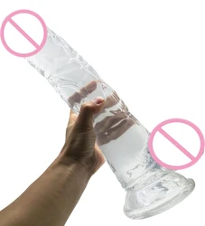 HOWOSEX  37*7CM Crystal Jelly Big Huge Realistic Dildo PVC Penis Women Artificial Giant Long Suction Cup Anal Dildo Penis Dick