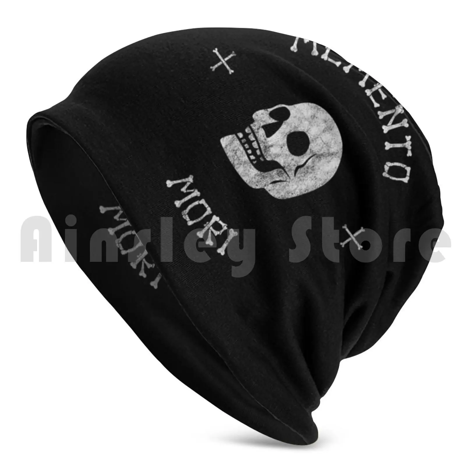 Memento Mori-Distressed White Edition Beanies Pullover Cap Comfortable Memento Mori Boo Bone Crossbones Death Dead