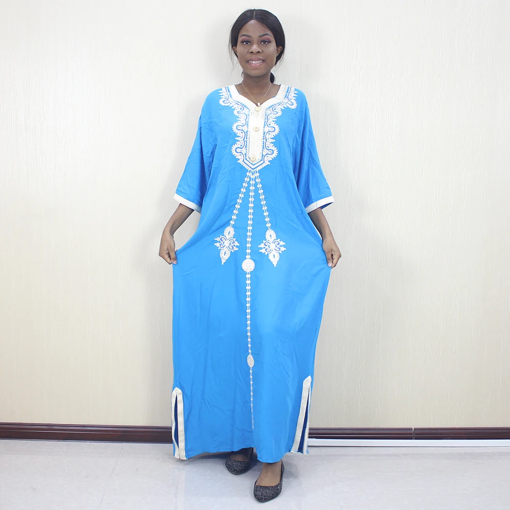 

African Dashiki White Appliques Diamond Sky-Blue Short Sleeve V-Neck Elegant Fashion Lady Dresses