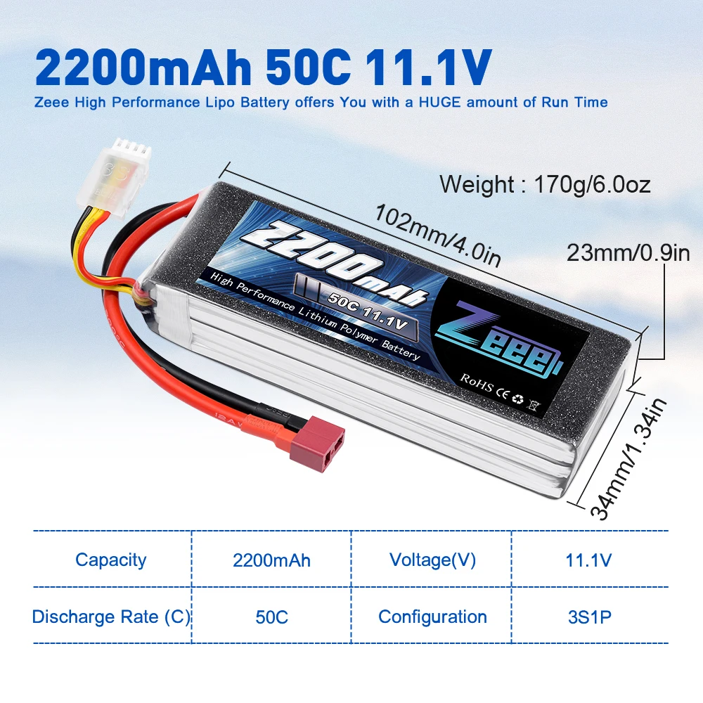 2pcs Zeee 3S 2200mAh LiPo Battery 11.1V 50C Softcase with Deans Plug for RC Car Helicopter Drone Boat Airplane RC Model Parts