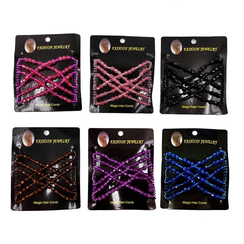 탄성 헤어 클립 여성을위한 금속 스트레치 헤어 빗 더블 클립 여자 비즈 헤어 스타일링 빗, 8.5x7cm, 6 색