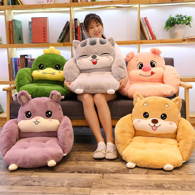 

Comfort Semi-enclosed Seat Cushion Cartoon Seat Back Cushion Long Plush Chair Sofa Floor Tatami Thick Stool Butt Office Cushions