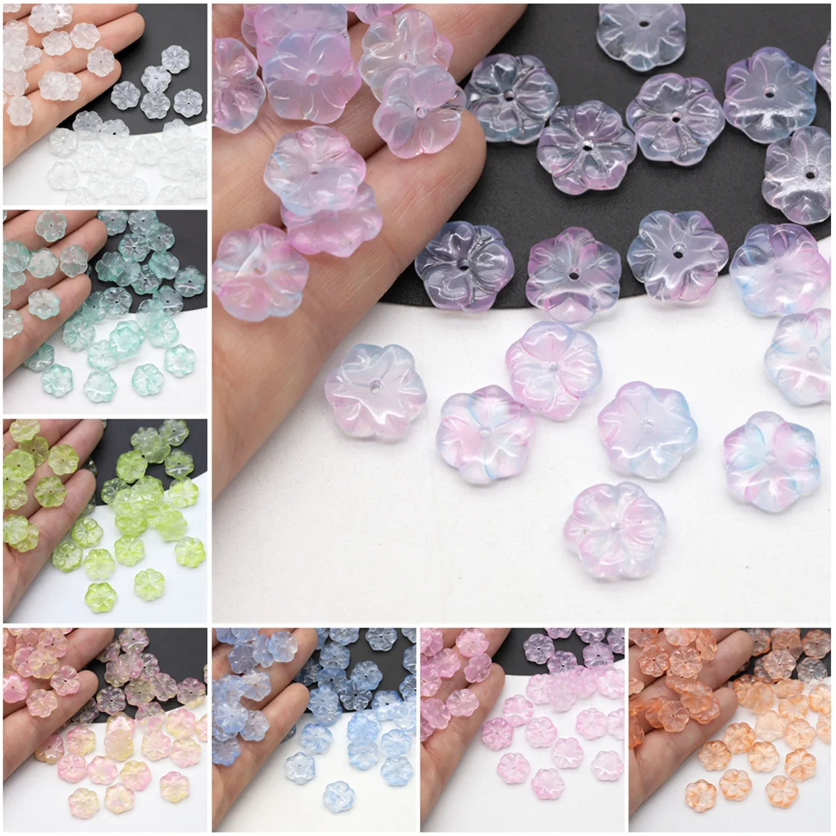 10pcs Flower Shape 12mm Lampwork Crystal Glass Loose Beads for Jewelry Making DIY Crafts Findings